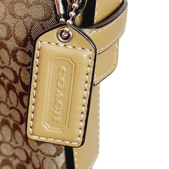 Vintage Y2K Coach Jacquard Small CC Logo Tan Suede Bottom Crossbody Purse - Picture 7 of 10